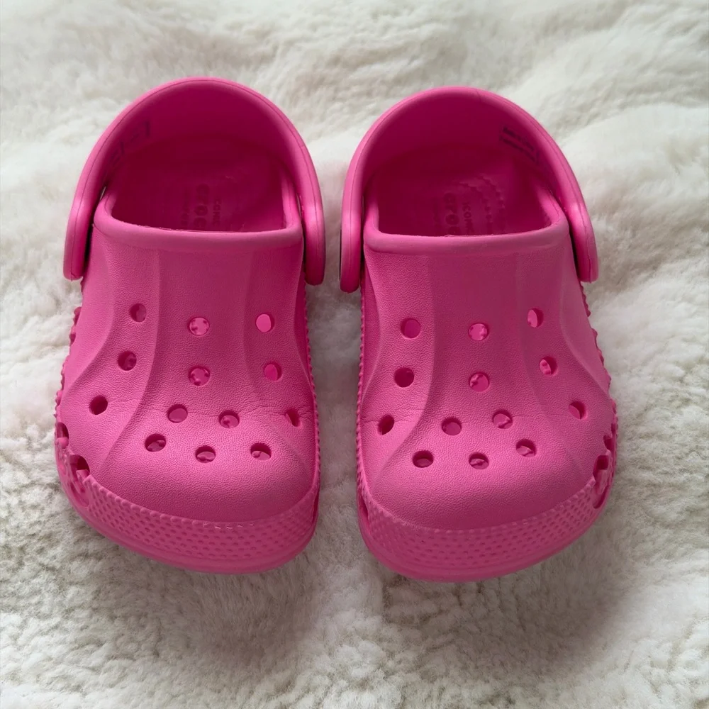Bright Pink Iconic CROCS Toddler Clogs- Comfortable Shoes with Crocodile Detail